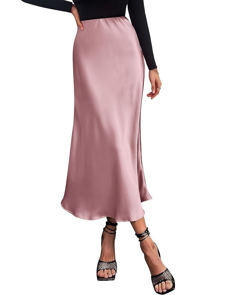 BTFBM 2025 Womens Summer Fall Long Satin Skirt Silk Elegant High Waist Cocktail Party Wedding Flo... | Amazon (US)