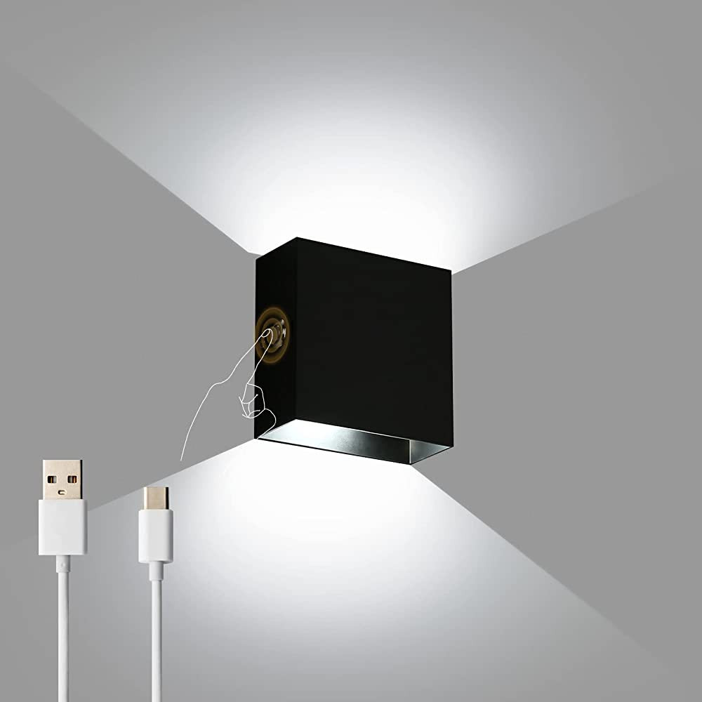Lightess Wall Sconce Battery Powered, Touch Control Wall Light Rechargeable Black, Dimmable Up Do... | Amazon (US)