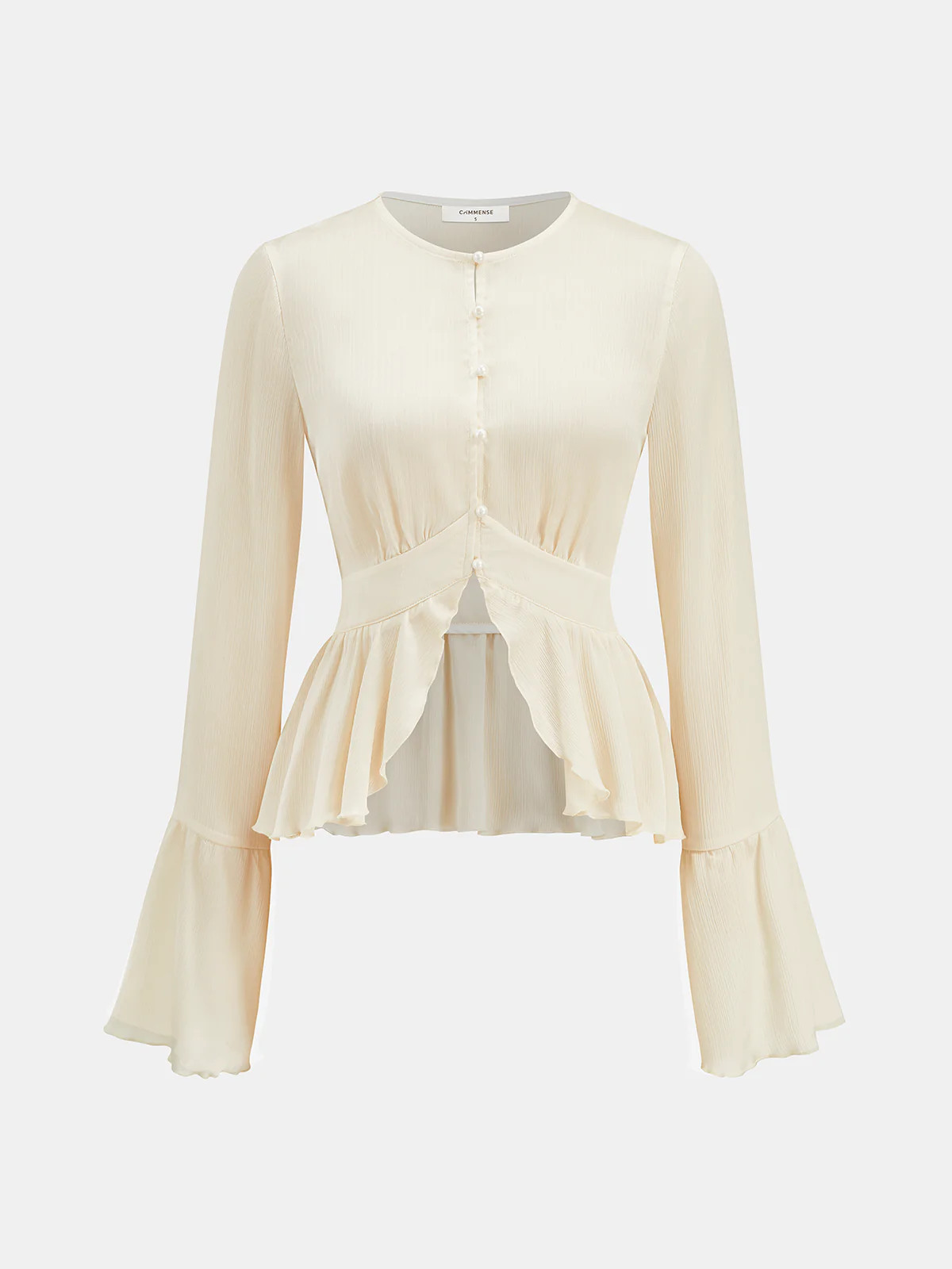 Semi-Sheer Textured Peplum Blouse | Commense