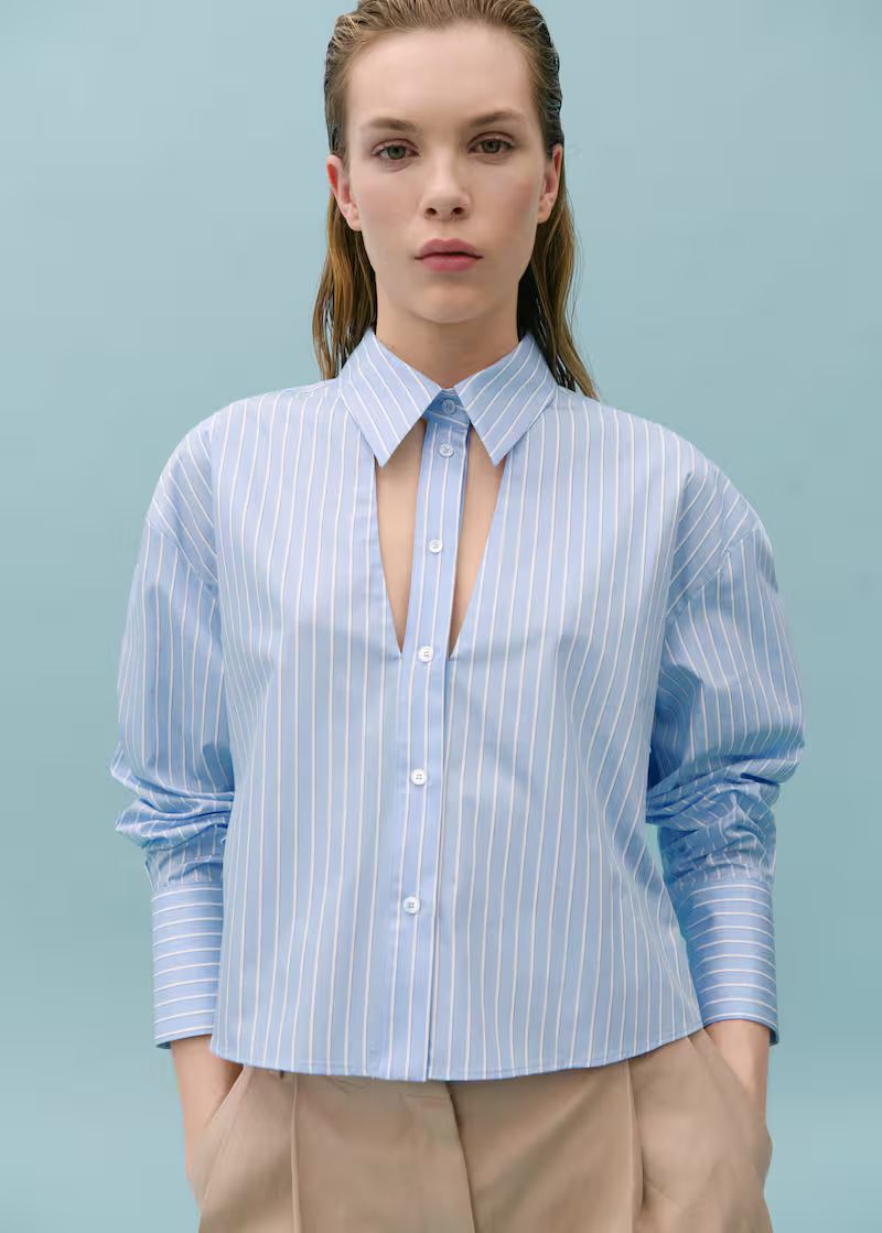 Striped shirt with cut-out -  Women | Mango USA | MANGO (US)