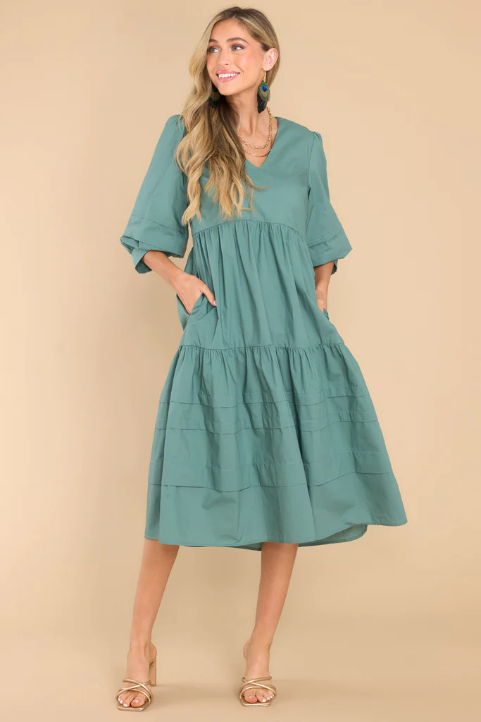 Cozy And Carefree Desert Sage Midi Dress | Red Dress 