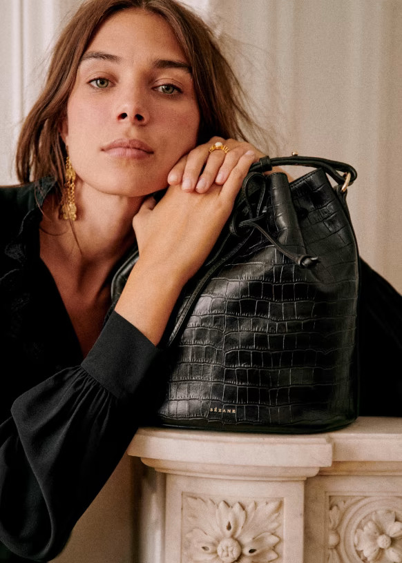 Farrow Bag - Black Crocodile - Vegetable tanned, crocodile embossed smooth bovine leather - Séza... | Sezane Paris