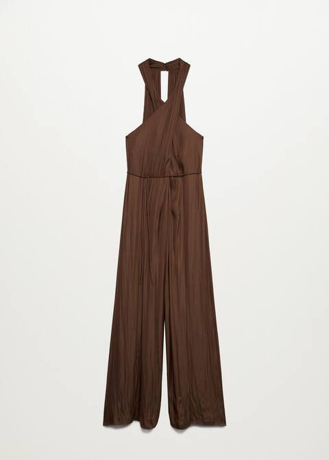 Satinierter Overall mit Ausschnitt in Wickel-Optik | MANGO (DE)