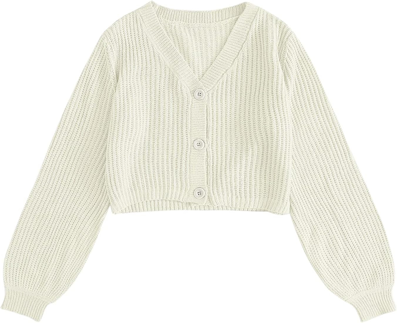 MakeMeChic Women's Casual V Neck Button Up Long Sleeve Cropped Cardigan Sweater | Amazon (US)