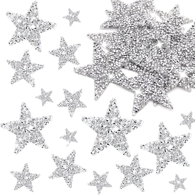50 Pieces Star Iron on Patches Iron on Adhesive Star Patches Iron on Star Glitter Rhinestone Shin... | Amazon (US)