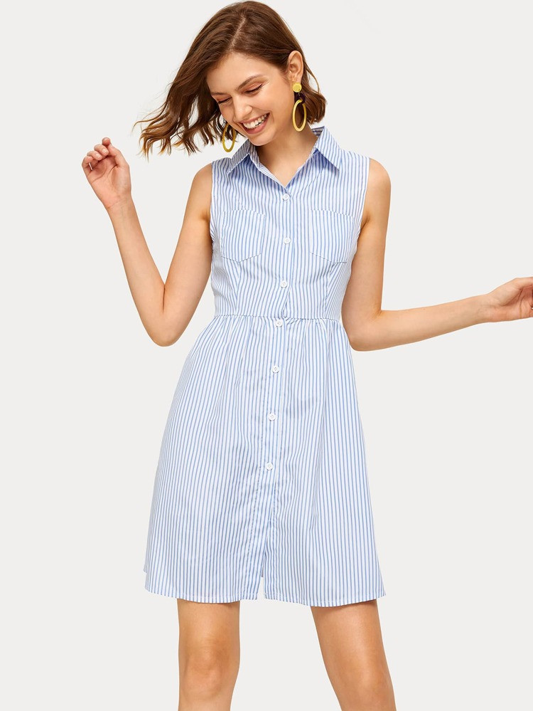 Striped Button Front Shirt Dress | SHEIN