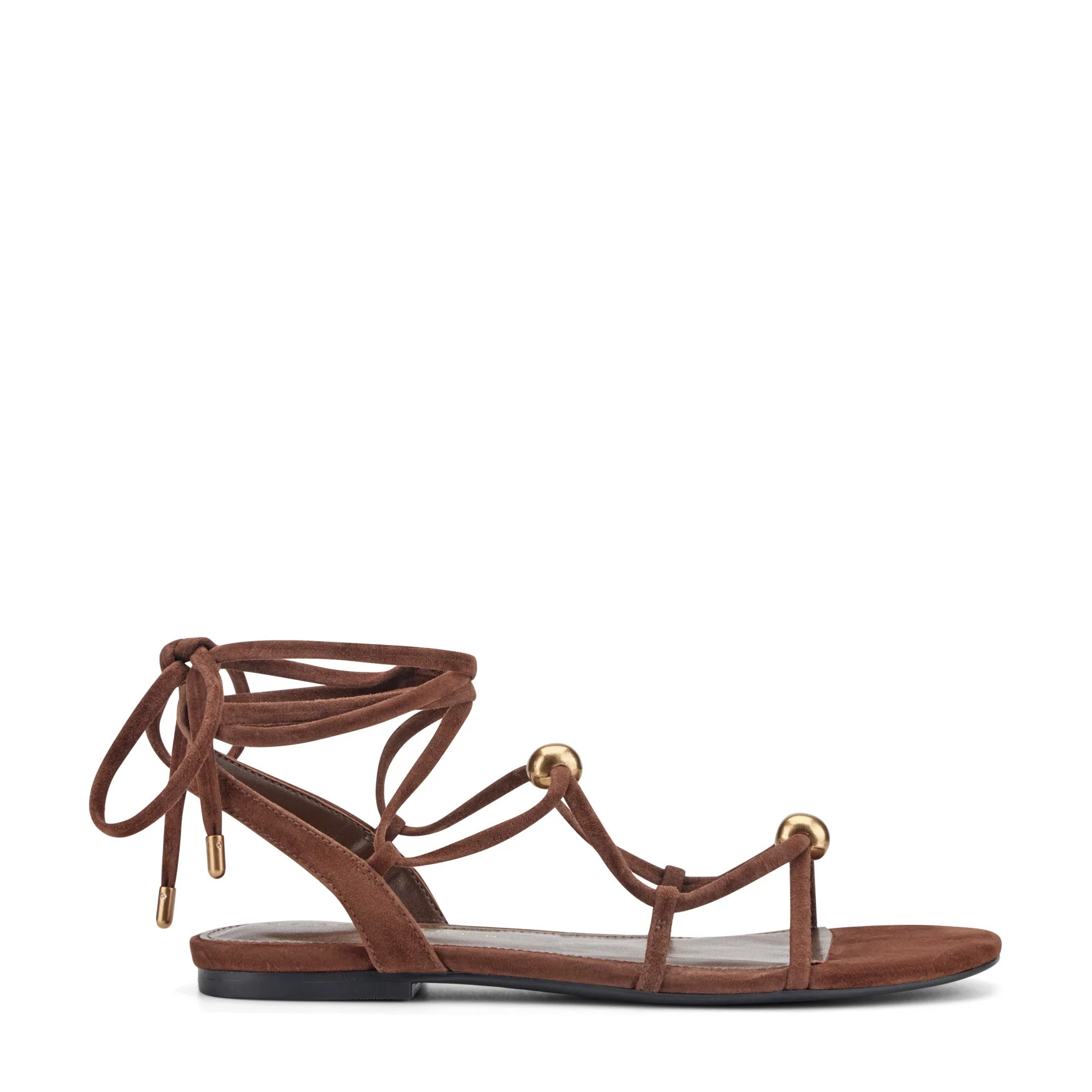 Women's Ellan Ankle Wrap Leather Sandal - Dark Brown Suede | Marc Fisher Footwear | Marc Fisher
