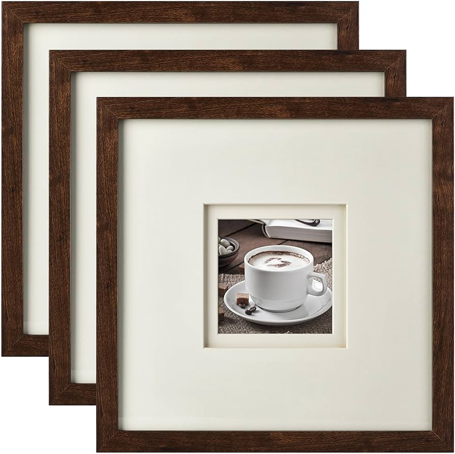 Yaetm 12x12 Square Picture Frame Matted to 5x5, Double Floating Ivory Mat, Brown Wood Grain Photo... | Amazon (US)