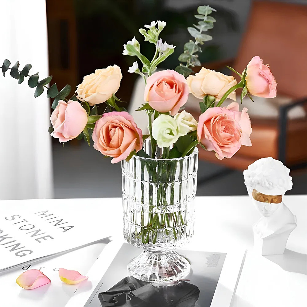 Elegant Ribbed Crystal Glass Vase | Wayfair North America