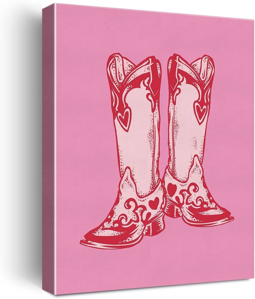 Red Heart Cowboy Boot Canvas Prints Wall Decor Western Cowgirl Pink Canvas Art Sign Canvas Poster... | Amazon (US)