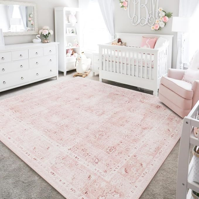 9x12 Washable Area Rugs for Living Room Big Girls Bedroom Clearance Blush Pink Incredibly Soft Fa... | Amazon (US)