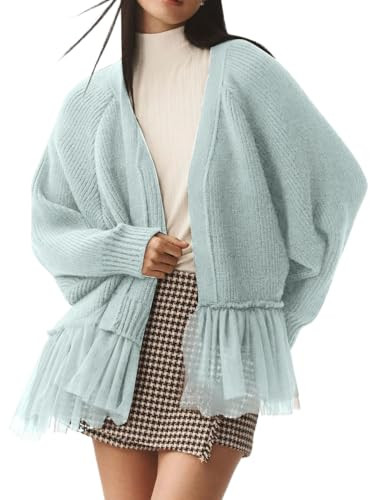 CHARTOU Open Front Chunky Cardigan Sweaters for Women Dressy Lace Long Sleeve Cable Knit Sweater ... | Amazon (US)