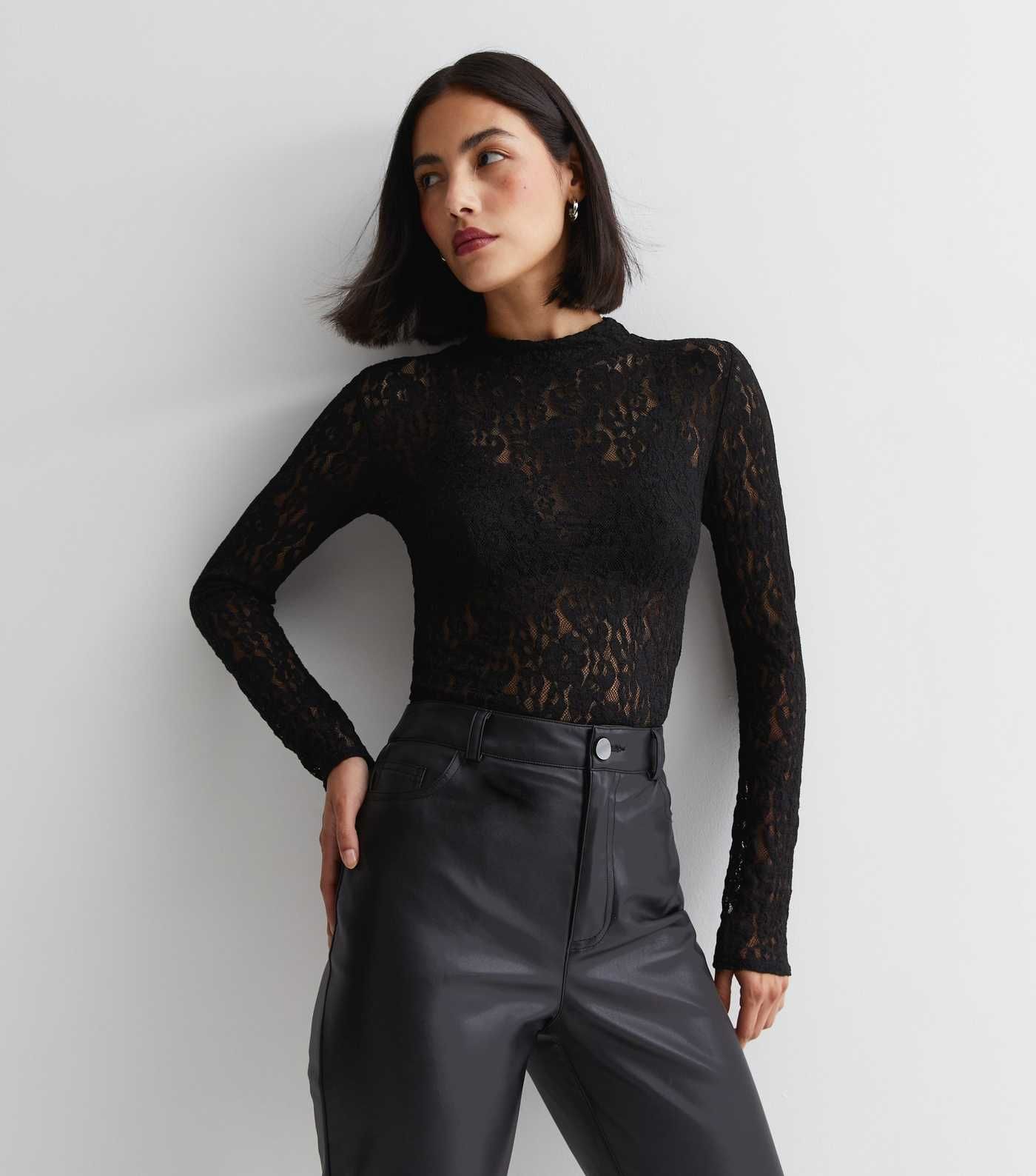 Black Lace High Neck Top | New Look | New Look (UK)
