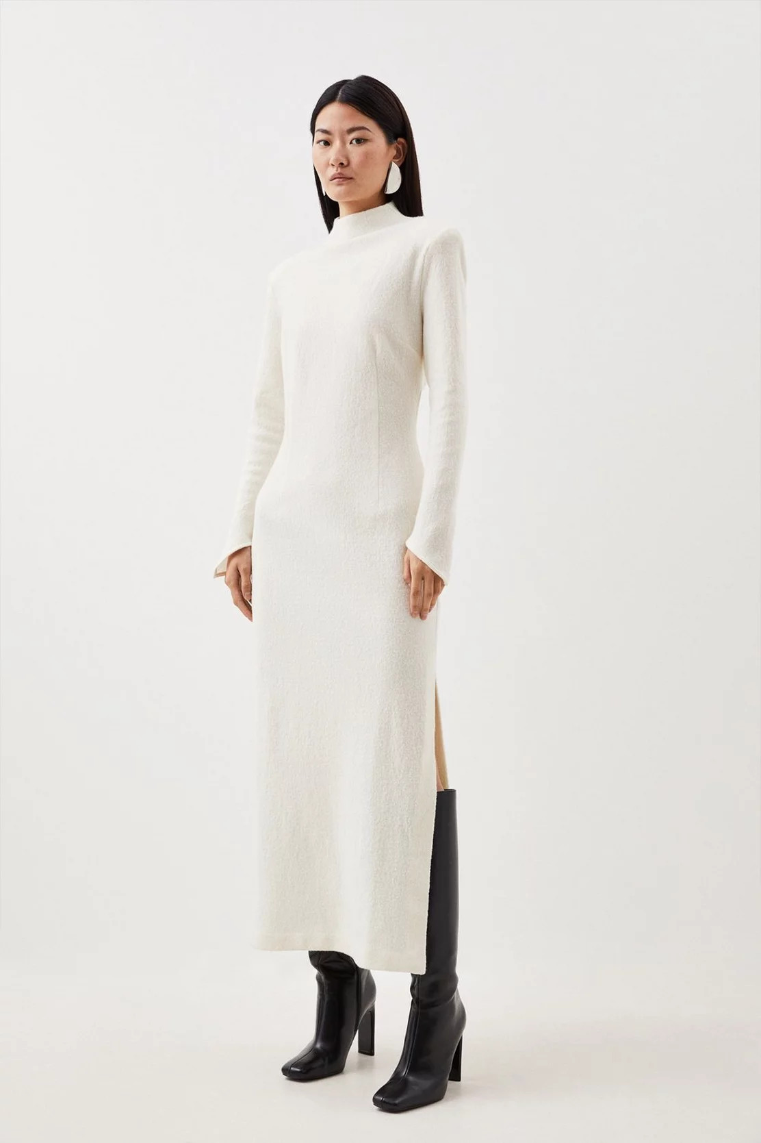 Wool Funnel Neck Knit Midi Dress | Karen Millen US