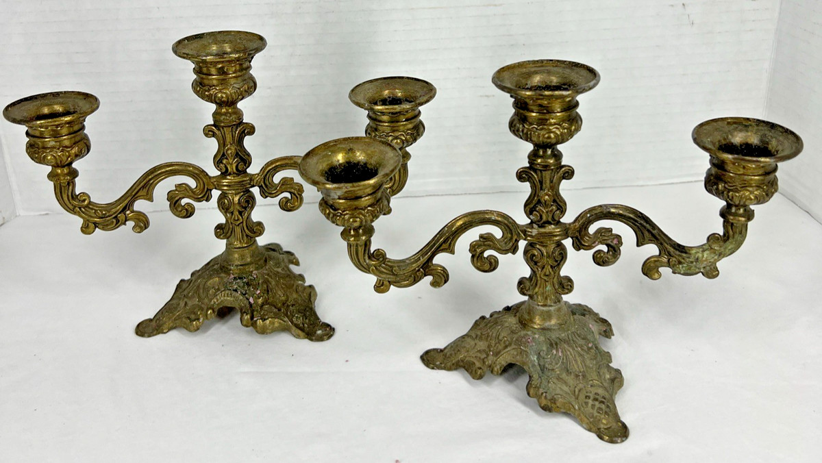 Italy 50s 3 Flame Set of 2 Candle Holder Hollywood Regency Candelabra 5.75"T 8"W | eBay US