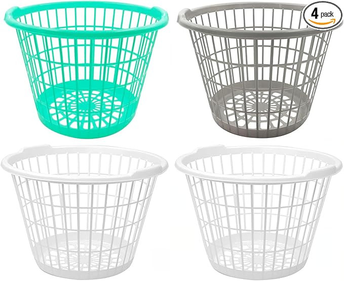 Evou Set of 4 Lightweight Plastic (Many Colors) 1 Bushel Round Laundry Baskets Hampers + Gift (Mu... | Amazon (US)