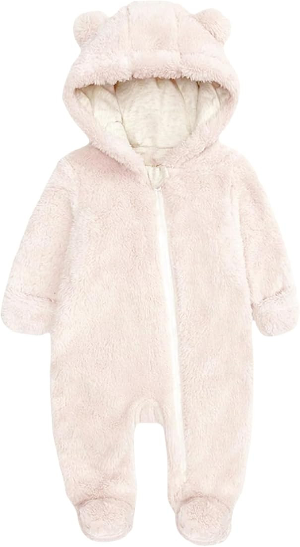 Newborn Baby Romper Fleece Onesie Jumpsuit Toddler Warm Hooded Outwear Outfits for Infant | Amazon (US)