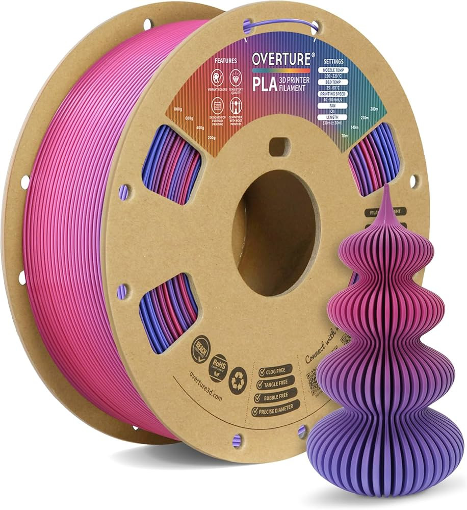 OVERTURE Rainbow PLA Filament 1.75mm, Neatly Wound 3D Printer Filament 1kg Spool (2.2lbs), Dimens... | Amazon (US)