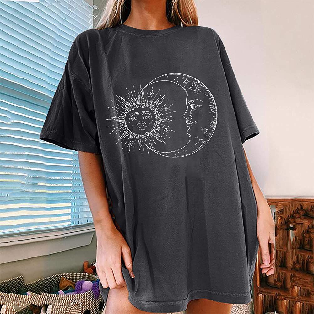 Summer Women Vintage Tshirt Top Trendy Graphics Loose Fit Tunic Blouse Girl Casual Short Sleeve Over | Amazon (US)