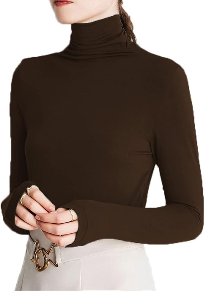 Womens Soft Cotton Long Sleeve Mock Turtleneck Shirts Tops Stretch Underscrubs Layer Tee Tops | Amazon (US)
