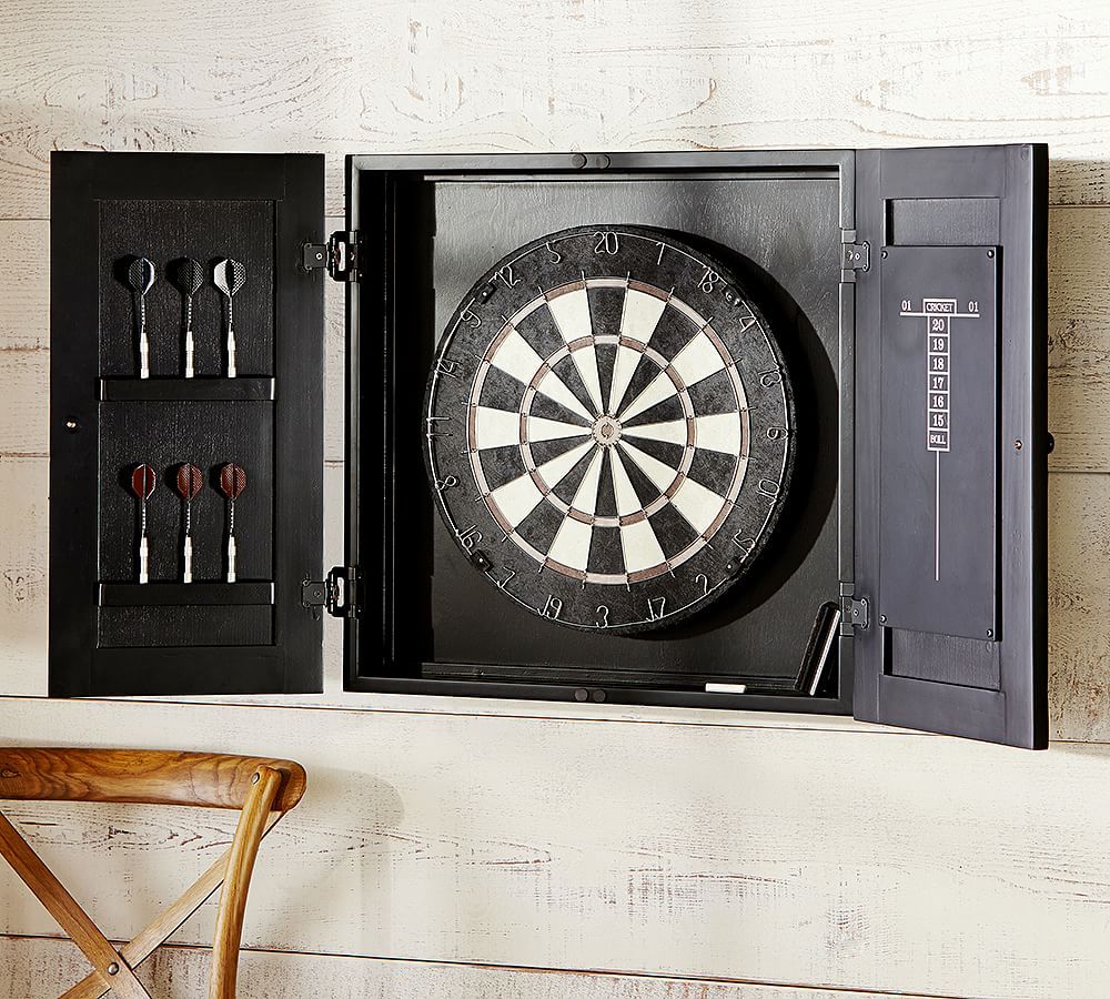 Dartboard Wood Cabinet Game Set - Black | Pottery Barn (US)