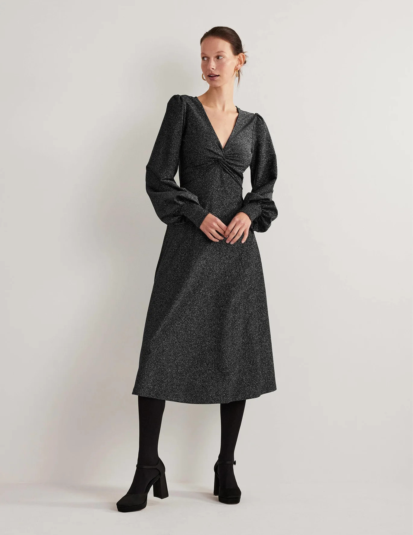 Black Sparkle Metallic Jersey Midi Dress - Black Sparkle | Boden US | Boden (US)