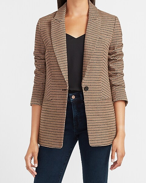 Plaid Peak Lapel Boyfriend Blazer | Express
