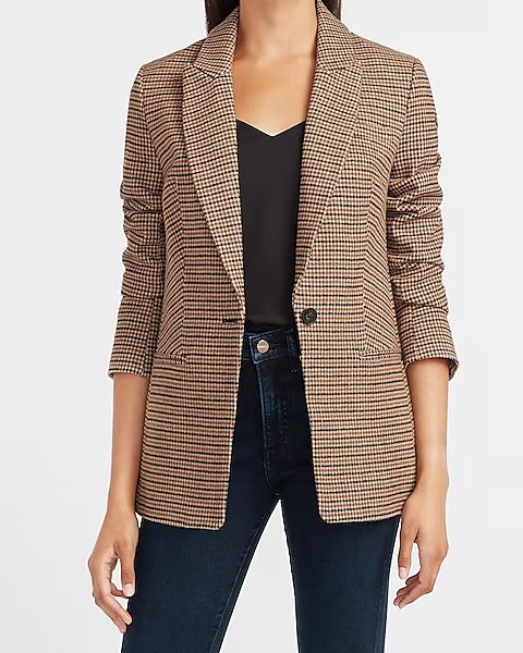 Plaid Peak Lapel Boyfriend Blazer | Express