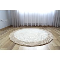 Beige Crochet Round Rug Boho Cotton Area Rug, Washable | Etsy (US)