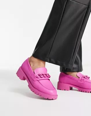London Rebel chunky loafers with chain in bright pink | ASOS (Global)