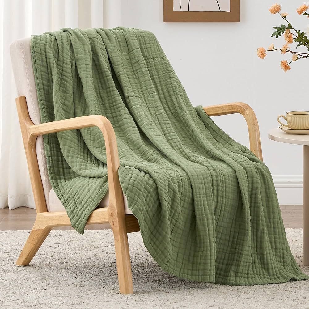 Love's cabin 6 Layer Cotton Muslin Blanket, 50"x60" Throw Muslin Blanket for Couch Bed, Sage Gree... | Amazon (US)