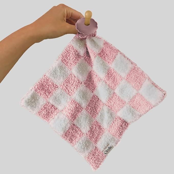 Checkered Baby Lovey Blanket - Cozy Soft Pacifier Blanket Holder - Baby Security Blanket - Pink L... | Amazon (US)