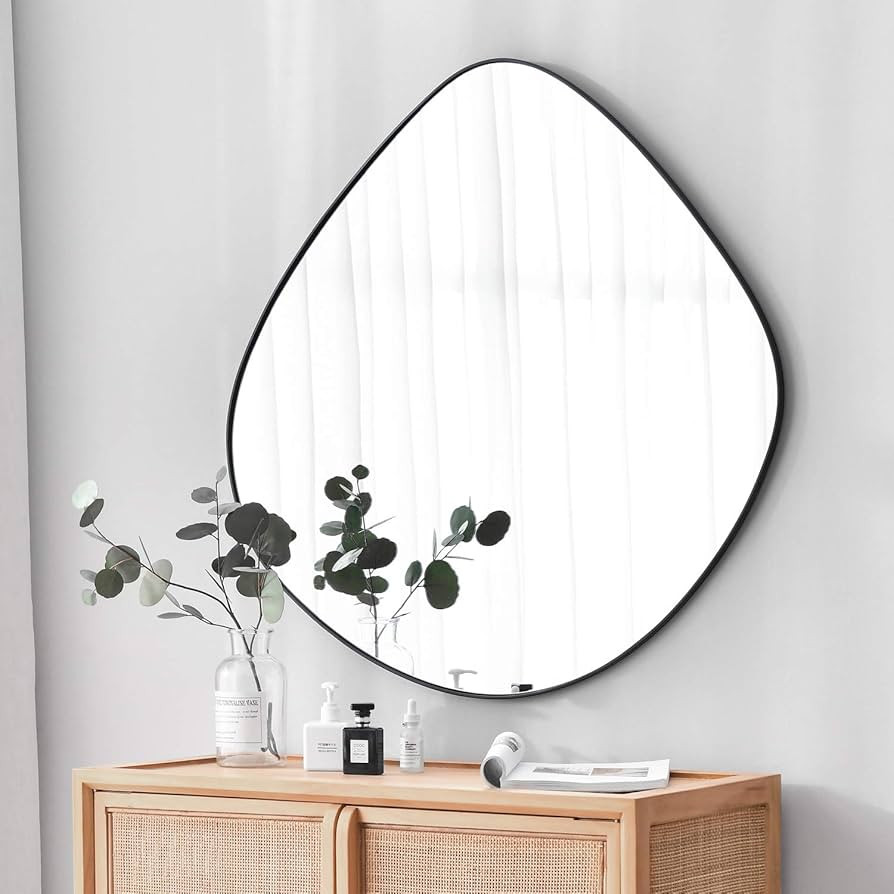 Asymmetrical Wall Mirror Matel Matte Black Framed Wall Mirror for Living Room Bedroom Bathroom En... | Amazon (US)
