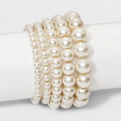 Faux Pearl Stretch Bracelet 5pc - A New Day™ White: Glass & Plastic Material, One Size Fits Most | Target