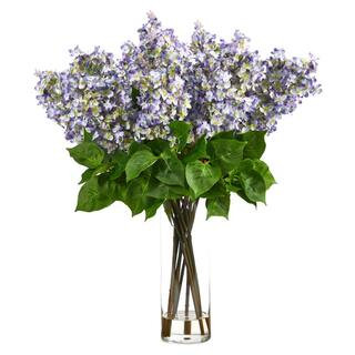 24 in. Purple Artificial Lilac Floral Arrangement with Cylinder Glass Vase | The Home Depot