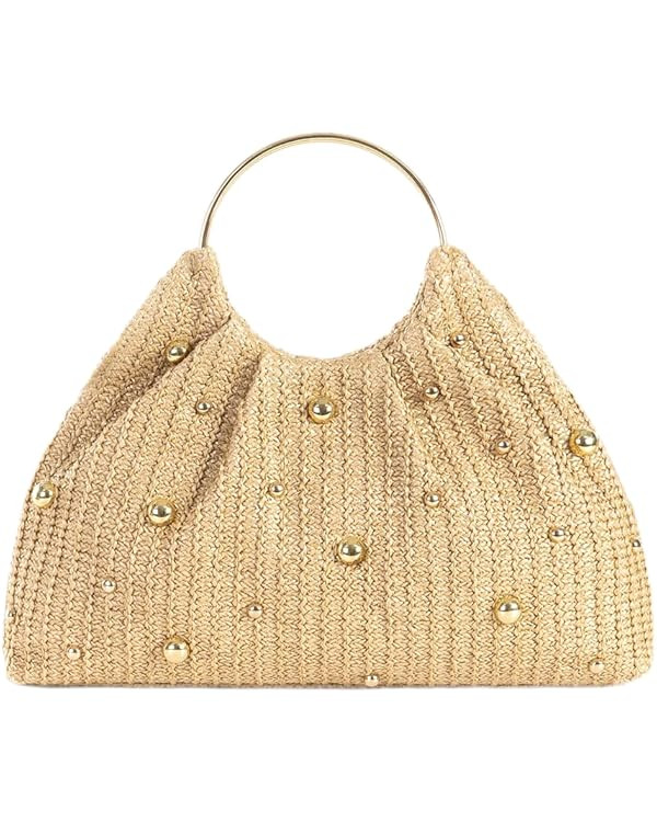Chic Straw Clutch Purses for Women Top Handle Summer Bag Ideal Vacation Handbags Beach Woven Bag | Amazon (US)