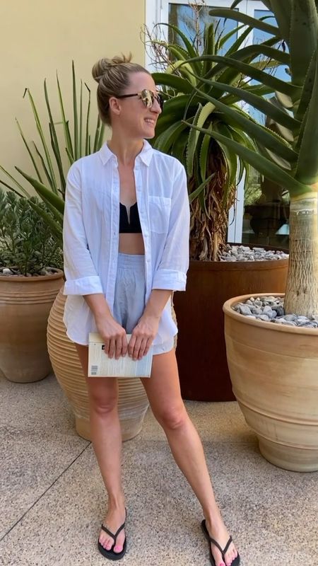 I love a great basic white button down as a swim coverup. It’s a staple. Pair it with high waisted shorts and some basic sandals for a casual, sophisticated pool look. #vacationstyle #vacation #swim

#LTKswim #LTKSeasonal #LTKunder50