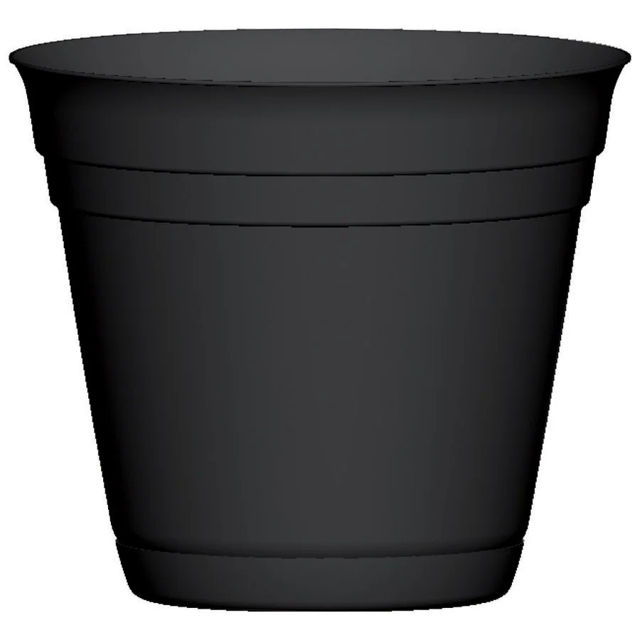 Garden Treasures Round 8.0-in W Small Black Plastic Indoor/Outdoor Planter with Drainage Holes Attached Saucer | SN0824BK | Lowe's