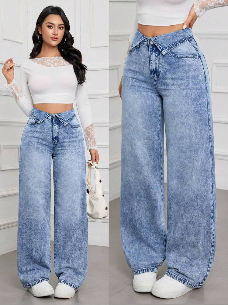 Fold waist denim jeans | SHEIN