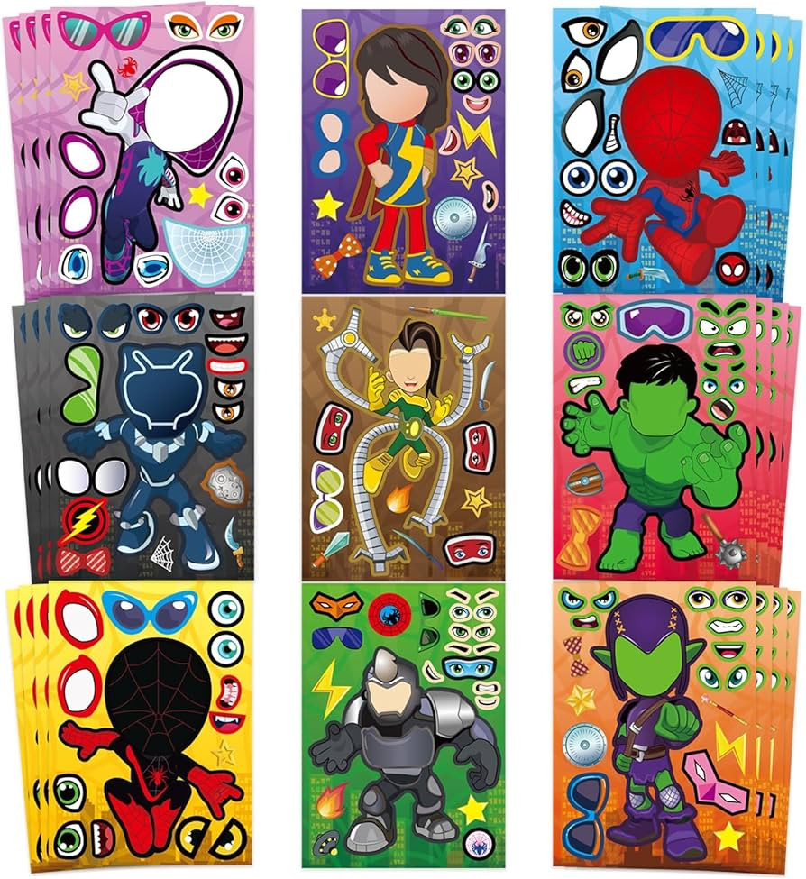 36 Pieces Make-a-face Stickers Pack, Mixed & Matched with 9 Designed Characters(4 of Each) Make Y... | Amazon (US)