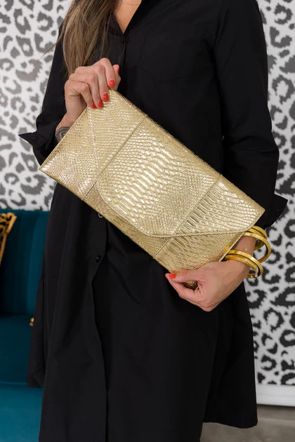 Wild Things Gold Snakeskin Print Clutch | The Willow Tree