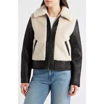 Bernardo Faux Shearling Jacket in Black/cream at Nordstrom, Size Large | Nordstrom