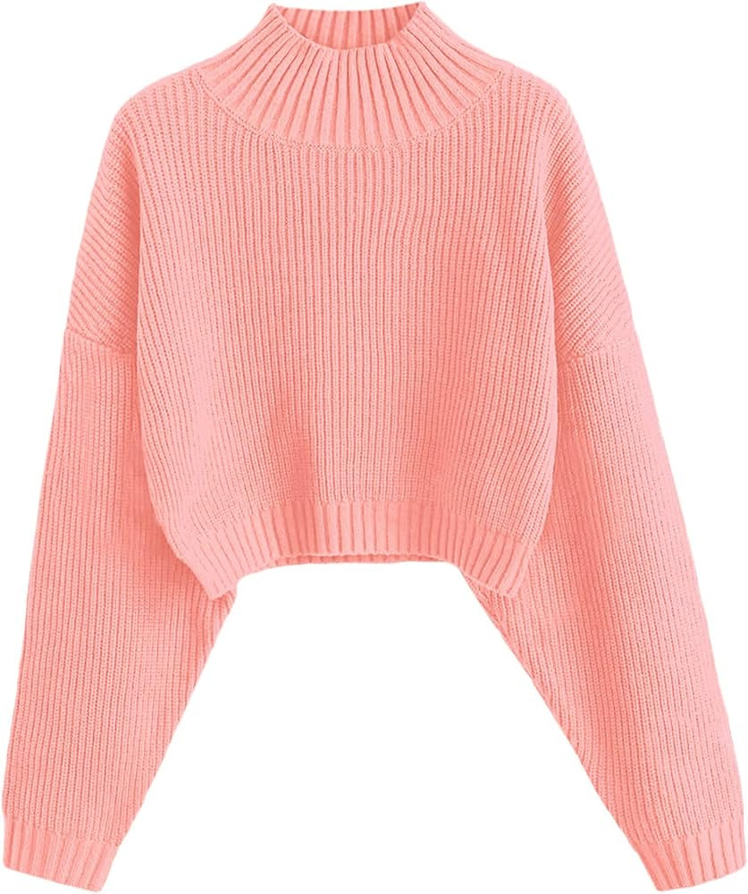 ZAFUL Women's Cropped Turtleneck Sweater Lantern Sleeve Ribbed Knit Pullover Sweater Jumper | Amazon (US)