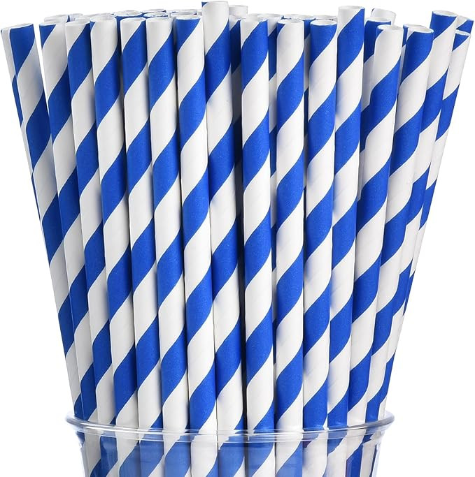 ALINK 100 Royal Blue and White Striped Paper Straws, Biodegradable Disposable Drinking Straws for... | Amazon (US)