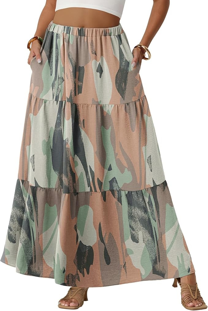 Lepunuo Womens Boho Casual Maxi Skirts Flowy Elastic High Waisted A-Line Long Skirts with Pockets... | Amazon (US)