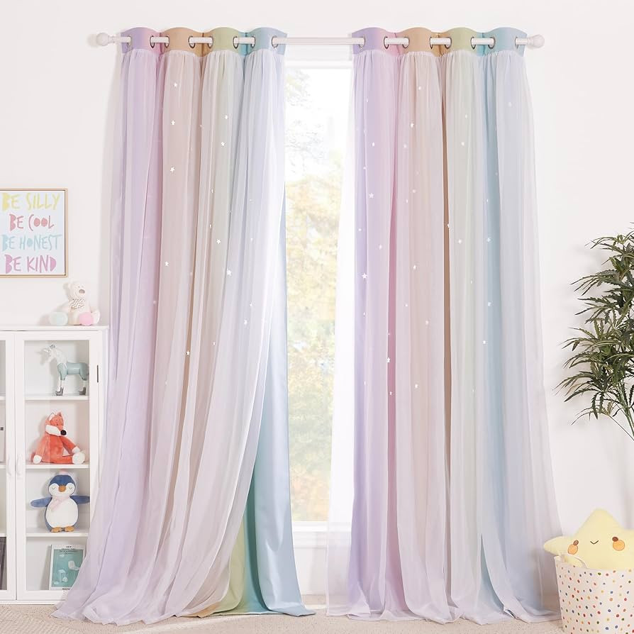 NICETOWN Star Curtains for Girls Bedroom - Double Layer Sheer Overlay for Kids Room Decor Princes... | Amazon (US)