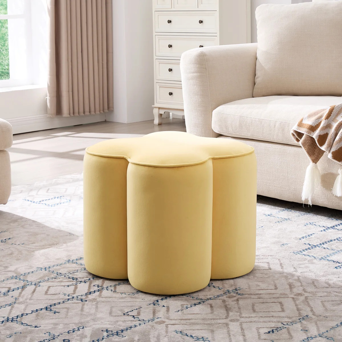 Leiani Modern 18.5" W Velvet Clover Shaped Upholstered Accent Ottoman for Living Room Bedroom and... | Wayfair North America