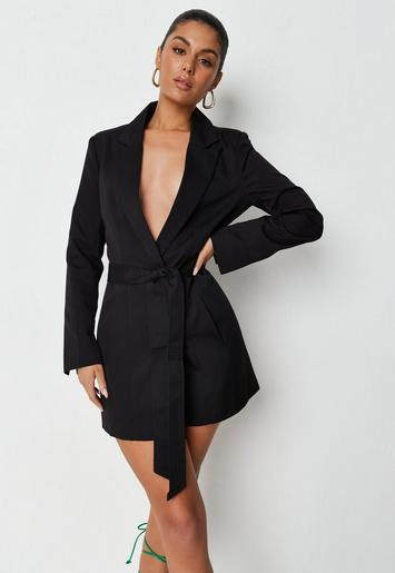 Recycled Black Belted Blazer Dress | Missguided (UK & IE)