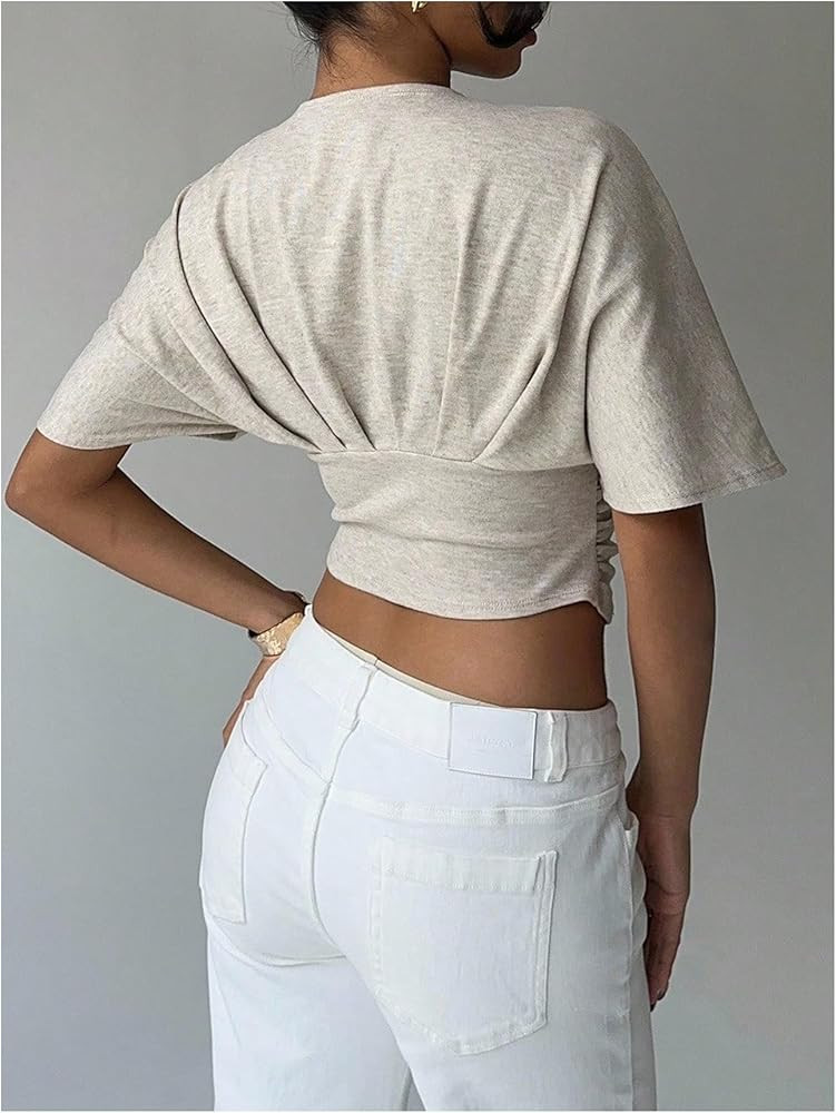 MakeMeChic Women's Crop Tops Deep V Neck Fitted Going Out Tops Y2k Short Sleeve T Shirt | Amazon (US)