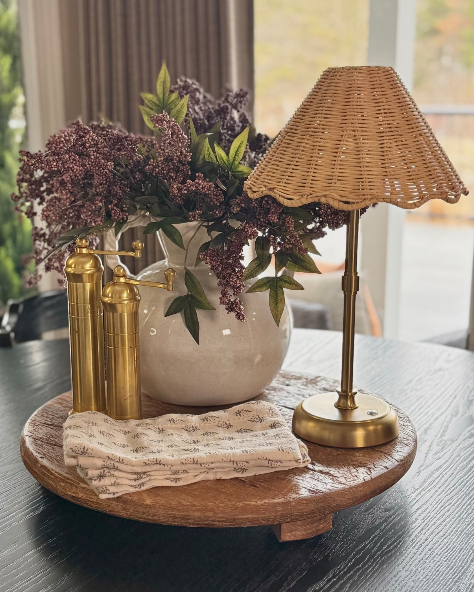 Neutral Tabletop Styling with Brass Accents and Woven Lamp

Follow @farmtotablecreations on Instagram for more cozy home finds and styling ideas.

A simple tabletop moment that adds warmth and texture to any space. The woven shade lamp paired with warm brass salt and pepper mills brings in a beautiful mix of natural materials and soft glow. Styled on a round wood tray with a neutral vase filled with berry stems and a folded patterned tea towel, it’s an easy way to create a collected, designer-inspired look for a dining table, kitchen island, or coffee table.

#tabledecor #homedecor #accentlamp #brassdecor #kitchendecor #diningtabledecor #neutraldecor #woodtray #coffeetabledecor #saltandpeppermills

#LTKHome #LTKSaleAlert